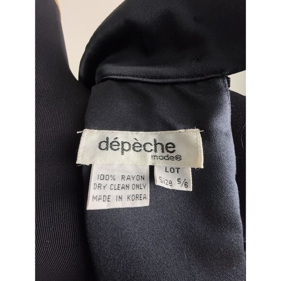 Vintage 80s Depêche Mode Black Velvet Cocktail Dress Satin Trim Mock Neck Korea - Picture 10 of 10